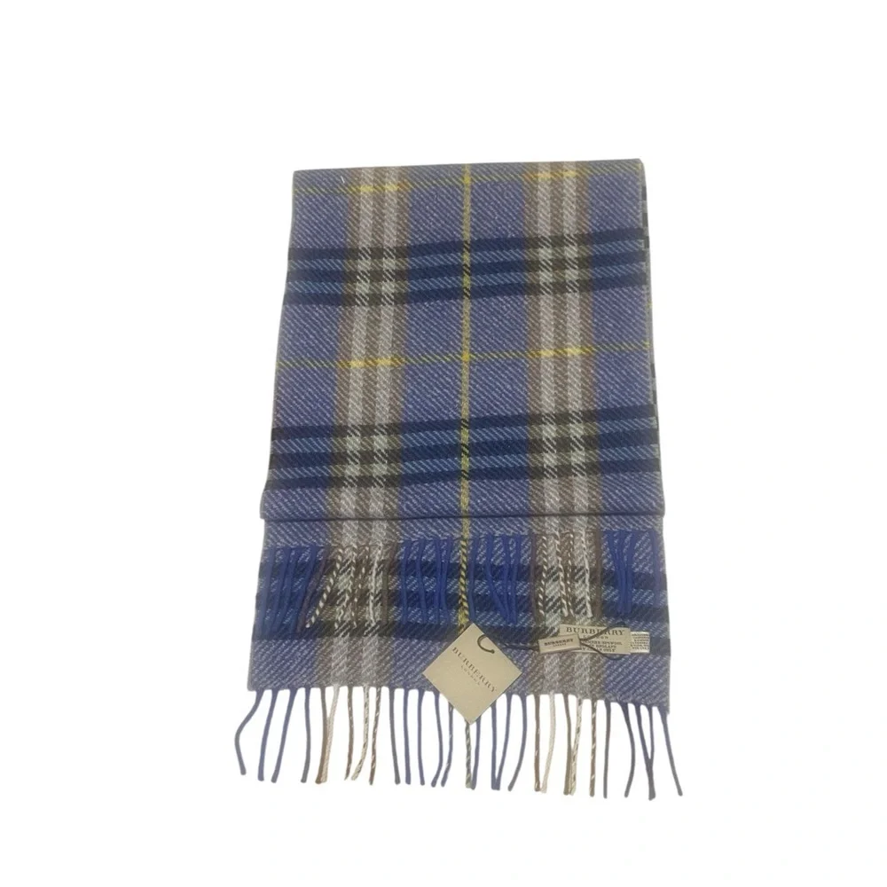 Burberry Blue and brown Plaid Scarf with Fringe 60 x 20 inch NWT